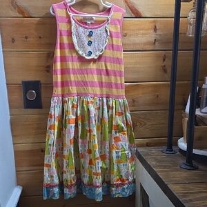Matilda Jane Pink Striped Dress with Multicolor Skirt